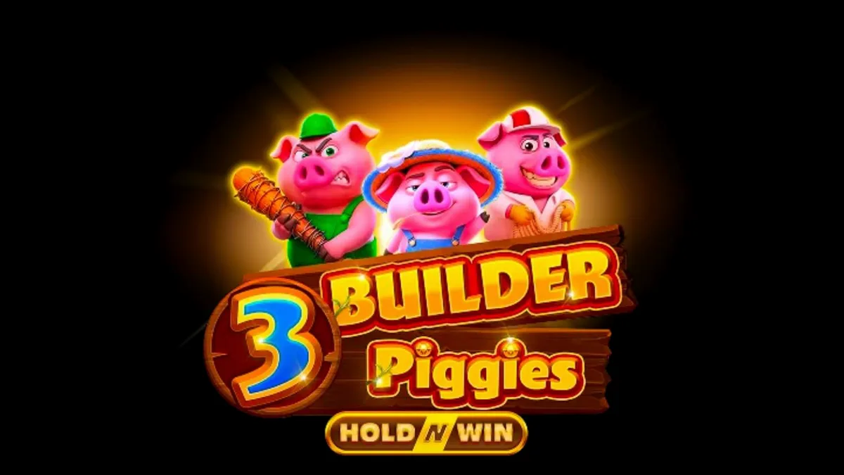 Cena vibrante do jogo 3 Builder Piggies com os personagens e casas do conto de fadas