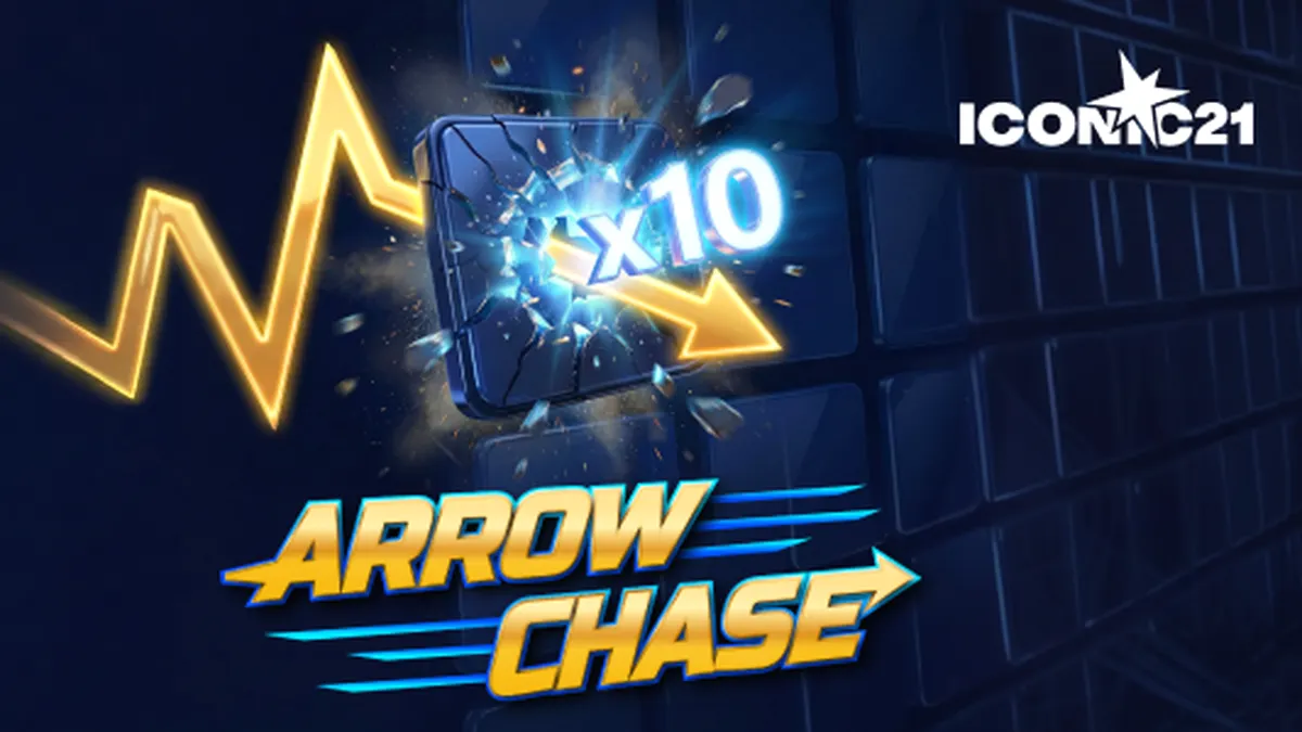 Uma seta apontando para blocos multiplicadores em uma grade, representando o jogo Arrow Chase.